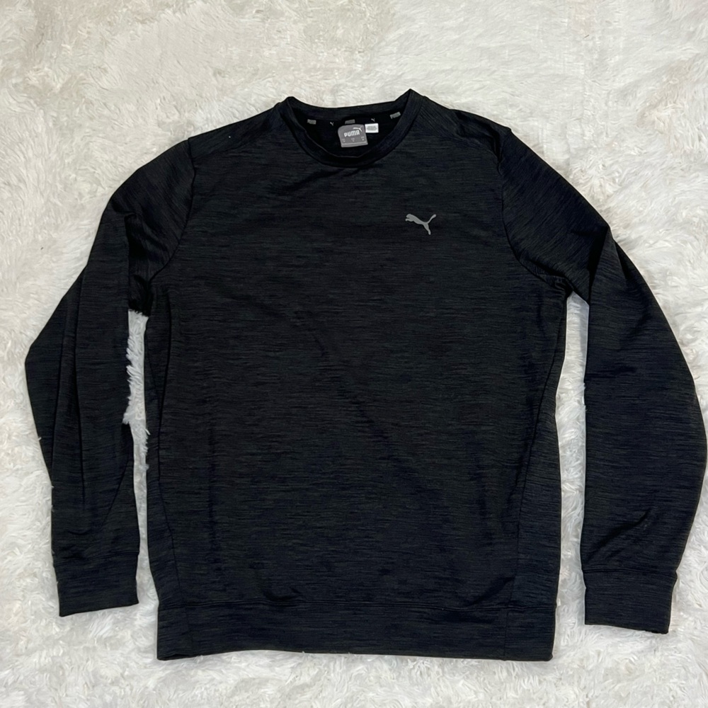 Puma Performance Long Sleeve Athletic Shirt Black Heather Logo Men’s Medium